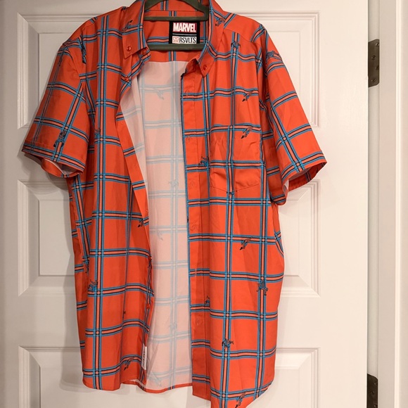 RSVLTS APLAIDNAPHOBIA SPIDERMAN Size Extra Large Mens Button down plain shirt XL - Picture 10 of 10